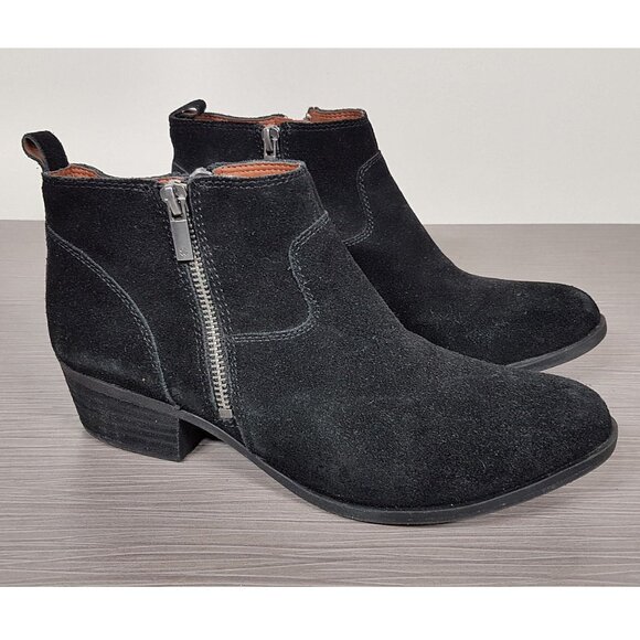 Lucky Brand Beniee Bootie Black Suede Dual Zip Womens Size 8.5 / 38.5 - Picture 3 of 6